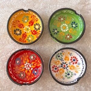 Brand New Set of 4 Colorful Hand-Painted Ceramic Decorative Ashtrays Handmade
